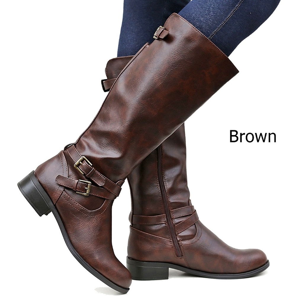 New Brown Buckle Western Knee High Riding Boots - Picture 1 of 3
